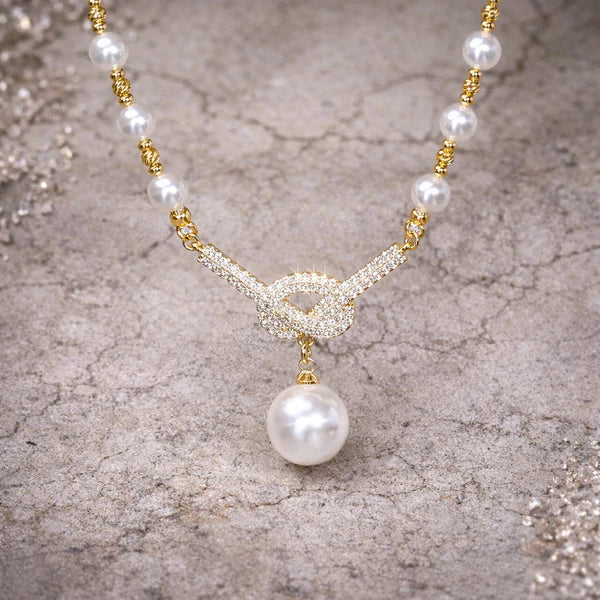 Elegant Infinity Pearl Necklace with Crystal Pendant