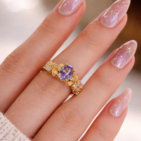 Bloom Amethyst Floral Gemstone Ring – Gold Tone