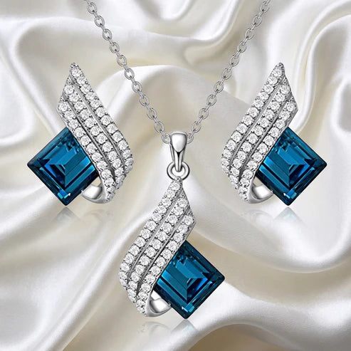 Azure Ice Crystal Necklace & Earrings Set