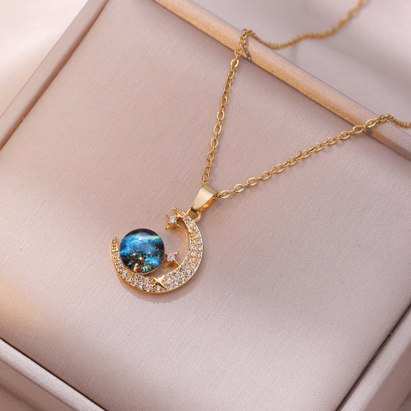 Celestial Moonlight Galaxy Crystal Necklace