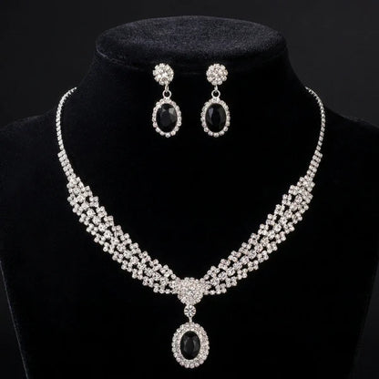 Elegant Crystal & Black Gemstone Necklace and Earring Set