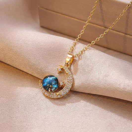 Celestial Moonlight Galaxy Crystal Necklace