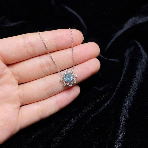 Elegant Snowflake Blue Crystal Necklace