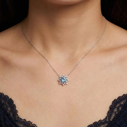 Elegant Snowflake Blue Crystal Necklace