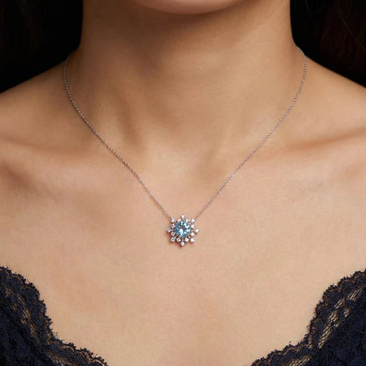 Elegant Snowflake Blue Crystal Necklace