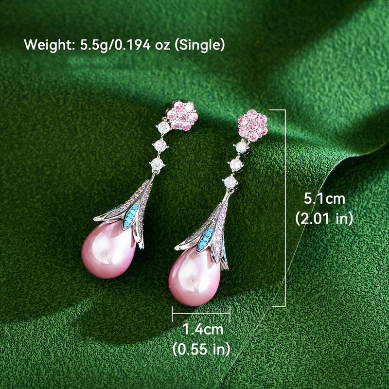 Luxury Pearl Drop Earrings with Crystal Floral Design