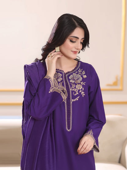 Royal Purple Embroidered Cotton 3-Piece