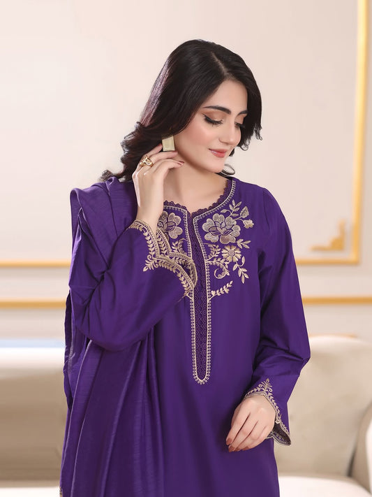 Royal Purple Embroidered Cotton 3-Piece