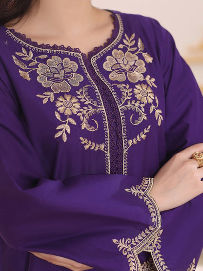 Royal Purple Embroidered Cotton 3-Piece