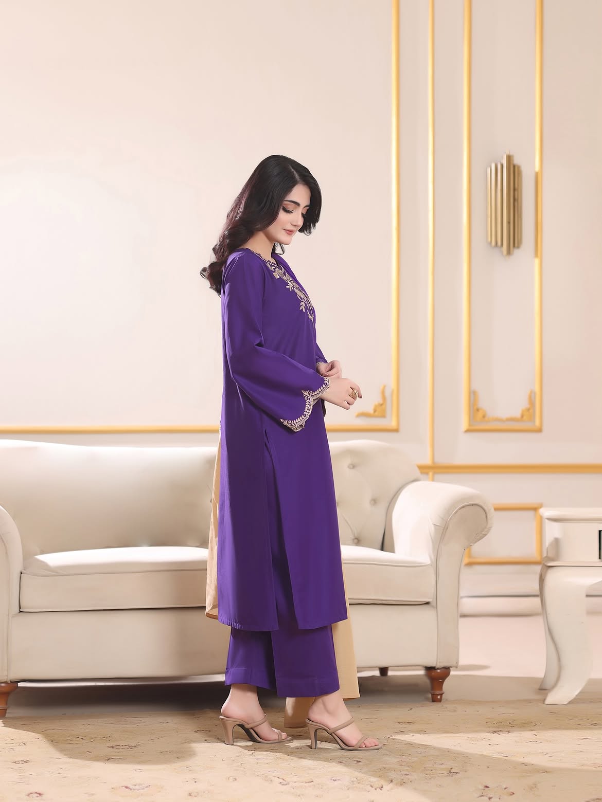 Royal Purple Embroidered Cotton 3-Piece