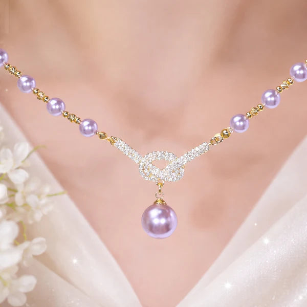 Elegant Infinity Pearl Necklace with Crystal Pendant