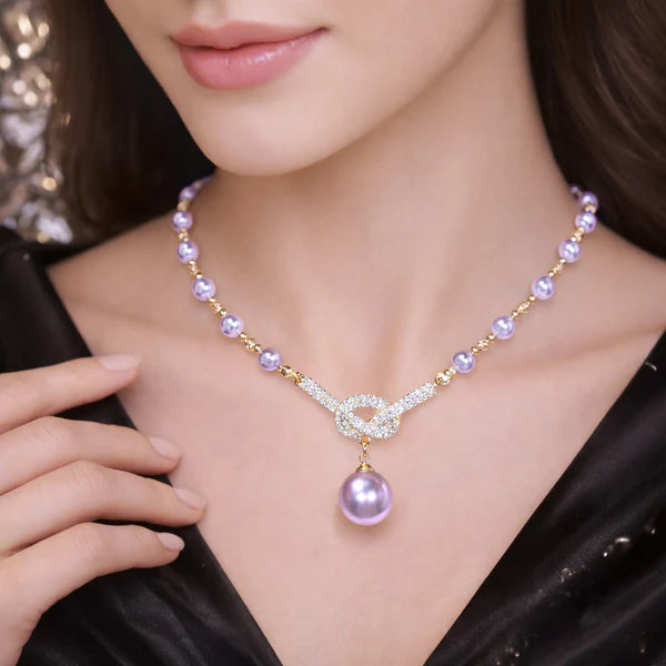 Elegant Infinity Pearl Necklace with Crystal Pendant