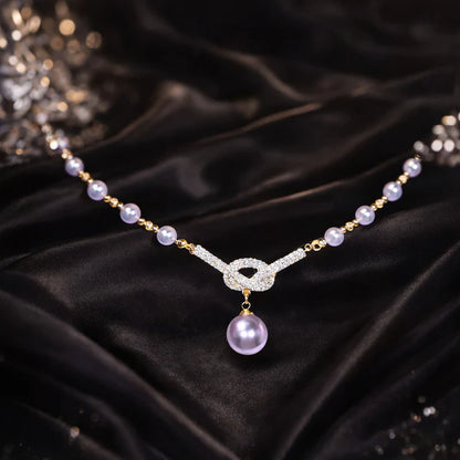 Elegant Infinity Pearl Necklace with Crystal Pendant