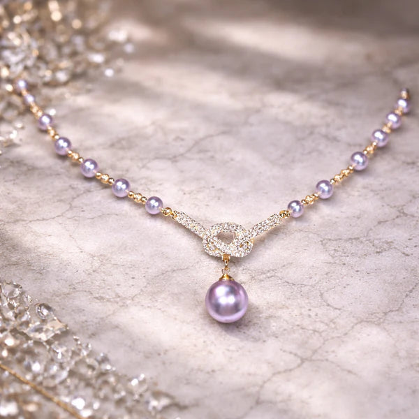Elegant Infinity Pearl Necklace with Crystal Pendant