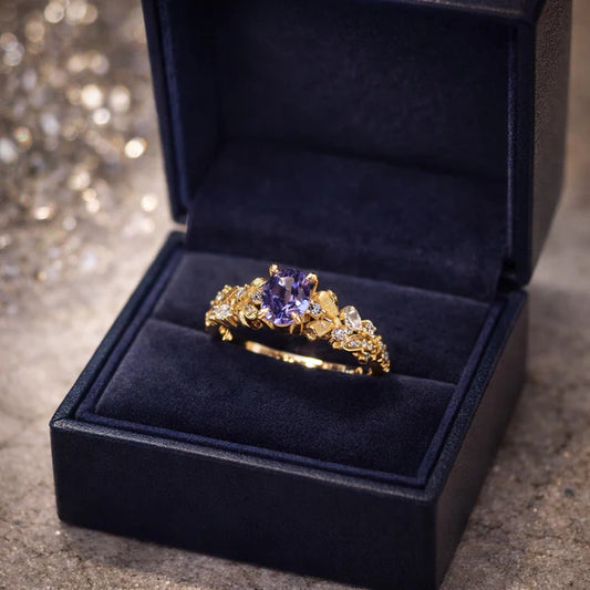 Bloom Amethyst Floral Gemstone Ring – Gold Tone