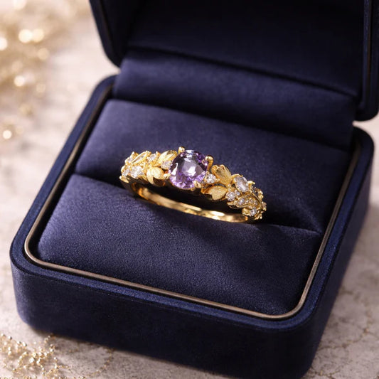 Bloom Amethyst Floral Gemstone Ring – Gold Tone