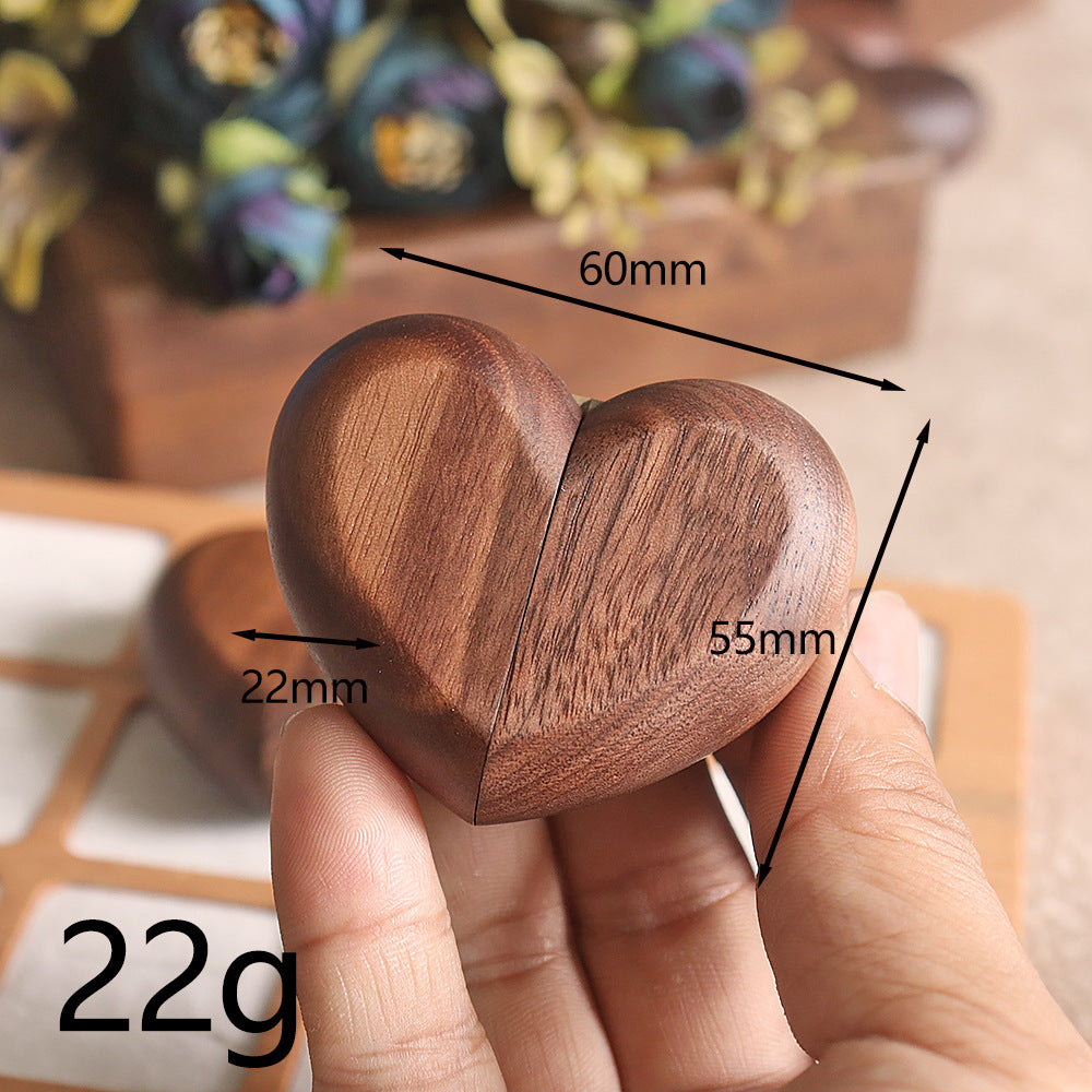 New Pocket-Sized Heart-Shaped Proposal Ring Box Made of Solid North American Black Walnut Wood