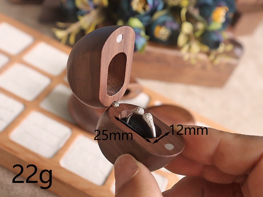 New Pocket-Sized Heart-Shaped Proposal Ring Box Made of Solid North American Black Walnut Wood