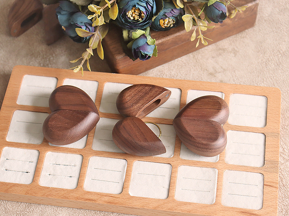 New Pocket-Sized Heart-Shaped Proposal Ring Box Made of Solid North American Black Walnut Wood