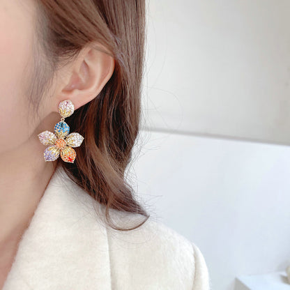 Luxury Multicolor Crystal Flower Drop Earrings for Women – Premium Statement Party Jewelry
