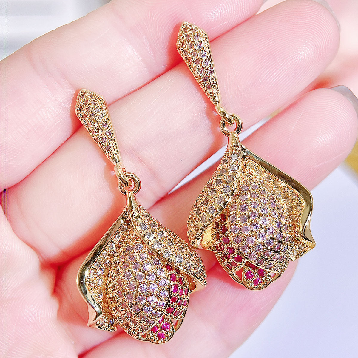 Luxury Crystal Flower Drop Earrings