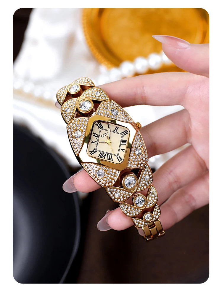 Women’s Diamond Luxury Watch – Elegant Waterproof Quartz Bracelet Timepiece