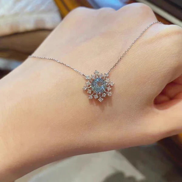 Elegant Snowflake Blue Crystal Necklace