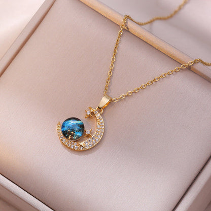 Celestial Moonlight Galaxy Crystal Necklace